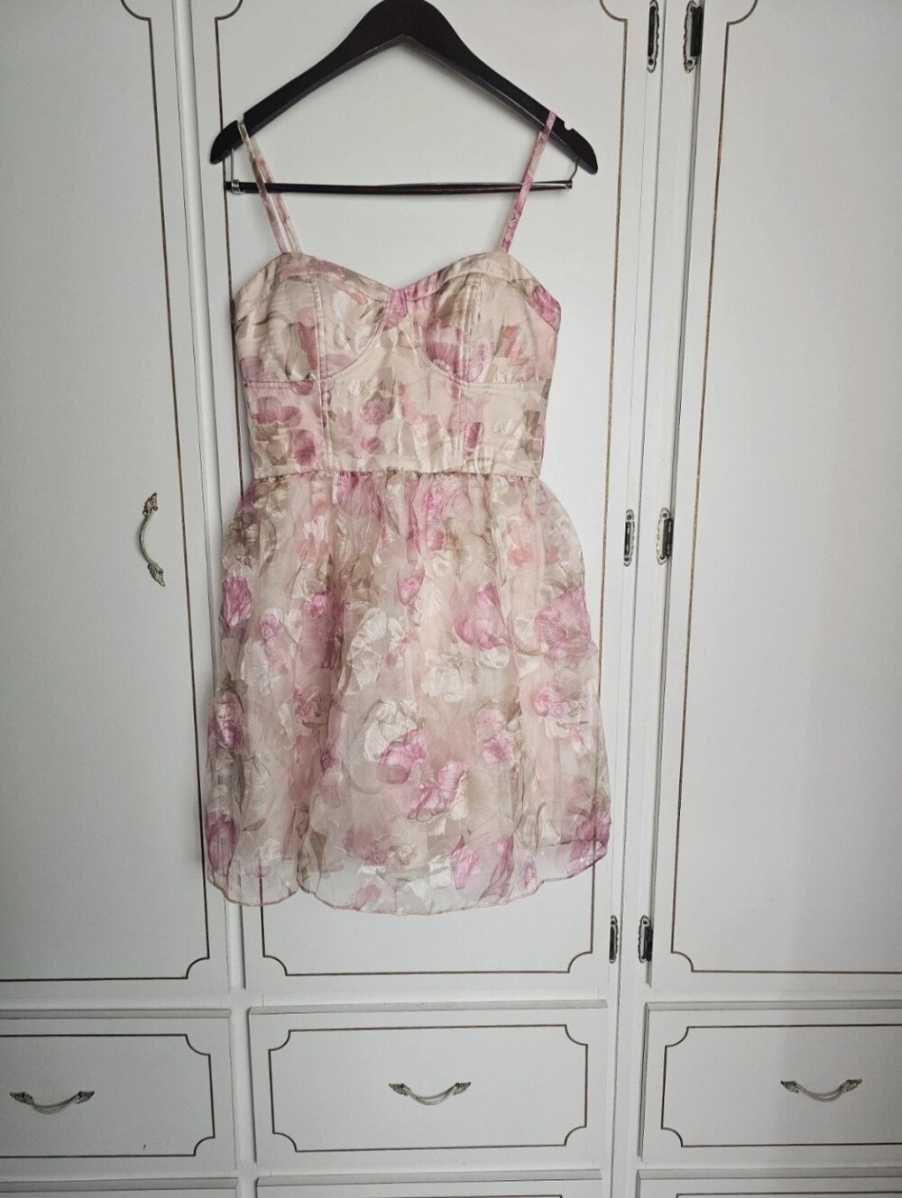 Minuet Petite Pink Floral Strapless Mini Dress